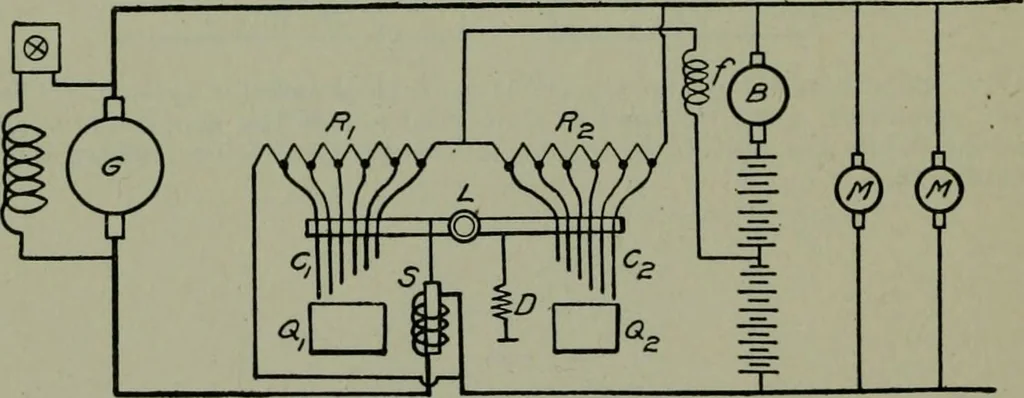 An illustration from Wiring diagrams of electrical apparatus and installations, 1913, leaf 89