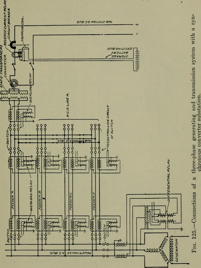 An illustration from Wiring diagrams of electrical apparatus and installations, 1913, leaf 92