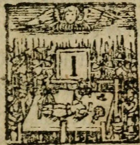 An illustration from The wise-mans crown, or, The glory of the rosie-cross : shewing the wonderful power of nature, with the full discovery of the true coelum terrae, or first matter of metals, and their preparations into incredible medicines or elixirs that cure all diseases in young or old : with the regio lucis, and holy houshold of rosie crucian philosophers, 1664, leaf 32