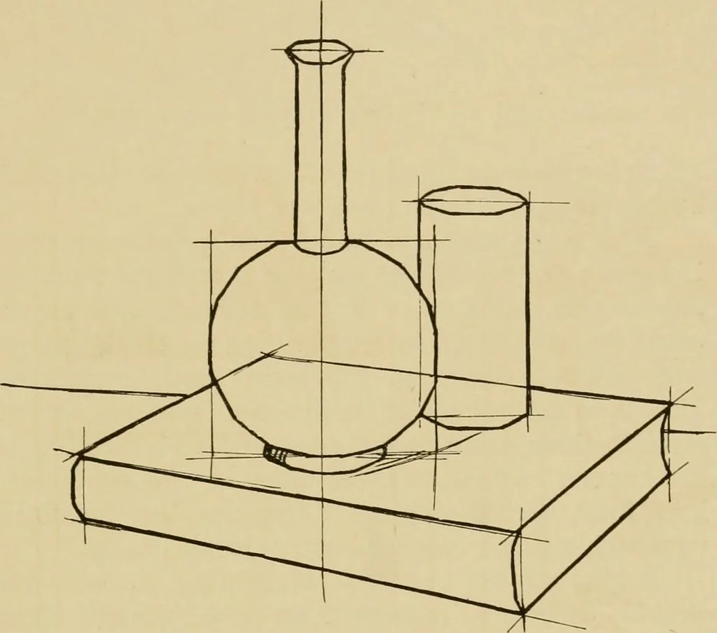 An illustration from The W. Martin Johnson school of art. Elementary instruction in color, perspective, lights and shadows, pen drawing and composition, 1909, leaf 74