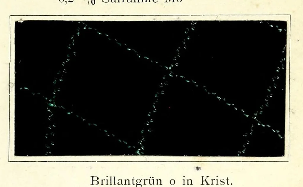 An illustration from Wollmarineblau P2B und Kresolschwarz S4B mit Glanzstoffeffekten im Stück gefärbt = Bleu marine pour laine P2B et noir krésol S4B teints sur pièce avec effets de soire artificielle (Glanzstoff d'Elberfeld) = Wool navy blue P2B and kresol black S4B dyed on piece with Elberfeld artificial silk threads (Glanzstoff), 1890, leaf 5