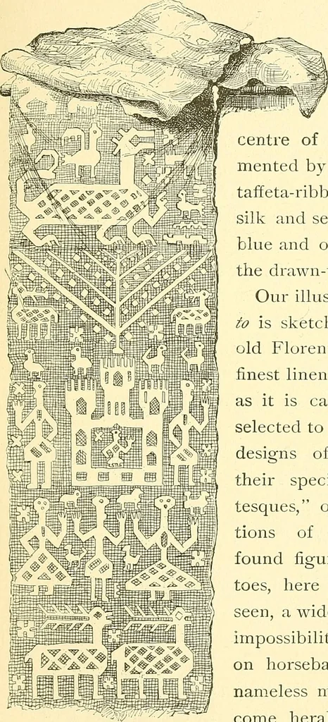 An illustration from Woman’s handiwork in modern homes, by Constance Cary Harrison; with numerous illustrations and five colored plates from designs by Samuel Colman, Rosina Emmet, George Gibson, and others, 1881, leaf 110