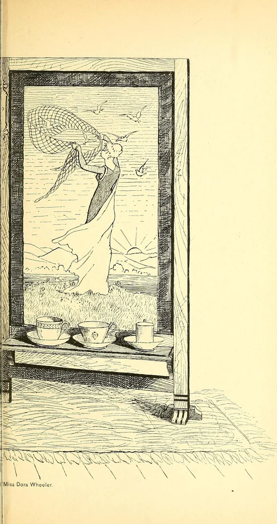 An illustration from Woman’s handiwork in modern homes, by Constance Cary Harrison; with numerous illustrations and five colored plates from designs by Samuel Colman, Rosina Emmet, George Gibson, and others, 1881, leaf 182