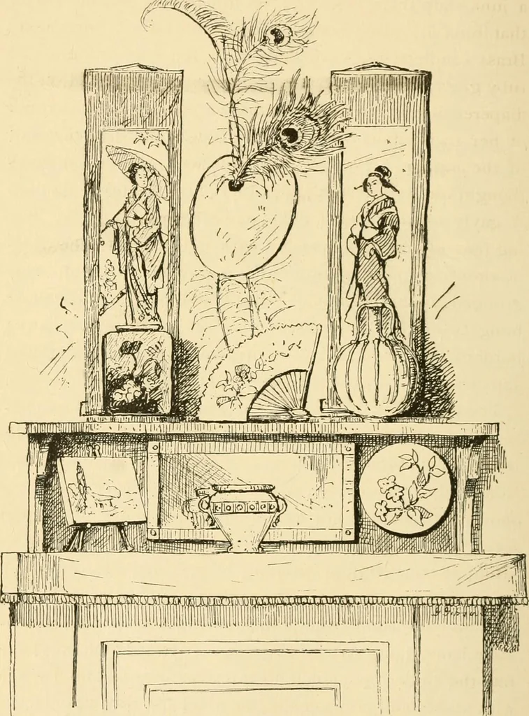 An illustration from Woman’s handiwork in modern homes, by Constance Cary Harrison; with numerous illustrations and five colored plates from designs by Samuel Colman, Rosina Emmet, George Gibson, and others, 1881, leaf 215