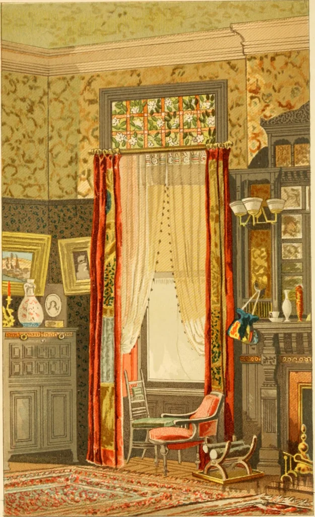 An illustration from Woman’s handiwork in modern homes, by Constance Cary Harrison; with numerous illustrations and five colored plates from designs by Samuel Colman, Rosina Emmet, George Gibson, and others, 1881, leaf 7