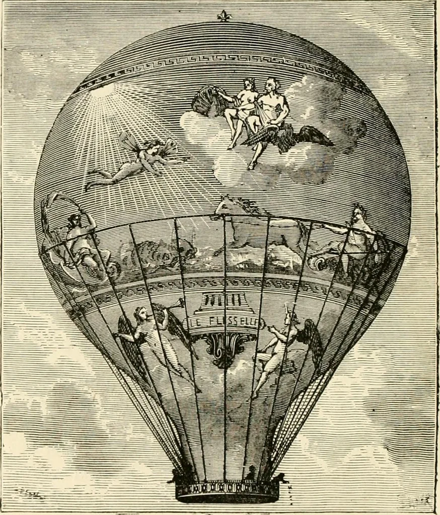 An illustration from Wonderful ballon ascents : or, The conquest of the skies. A history of balloons and balloon voyages, 1870, leaf 111