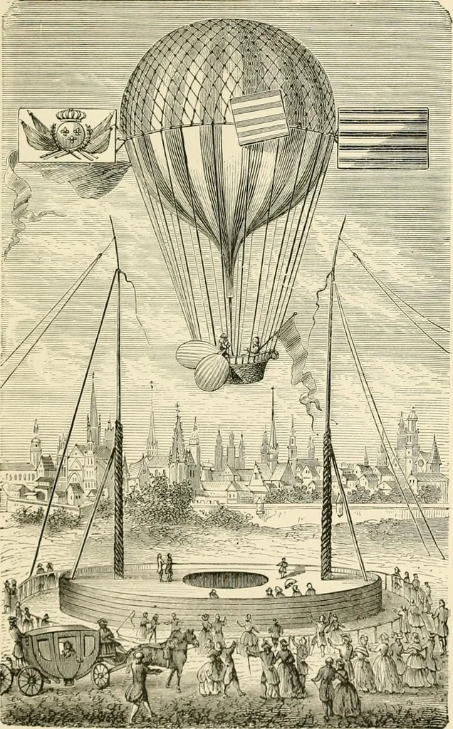 An illustration from Wonderful ballon ascents : or, The conquest of the skies. A history of balloons and balloon voyages, 1870, leaf 128