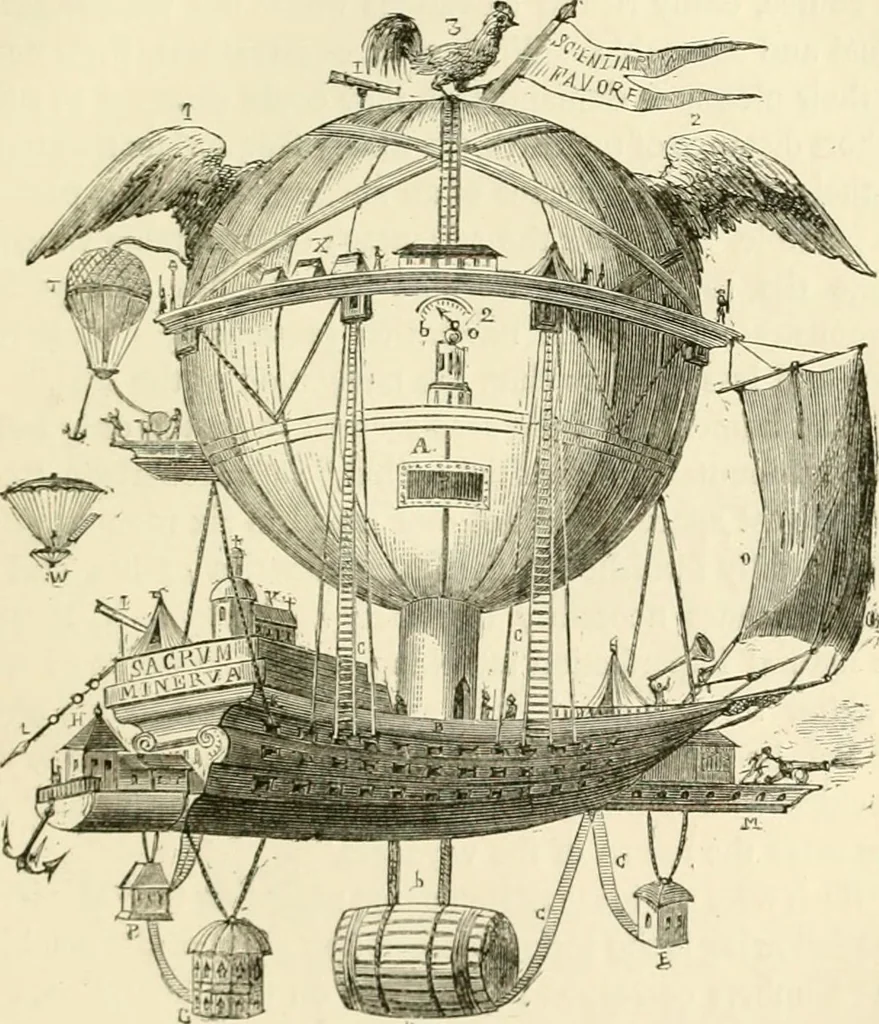 An illustration from Wonderful ballon ascents : or, The conquest of the skies. A history of balloons and balloon voyages, 1870, leaf 148