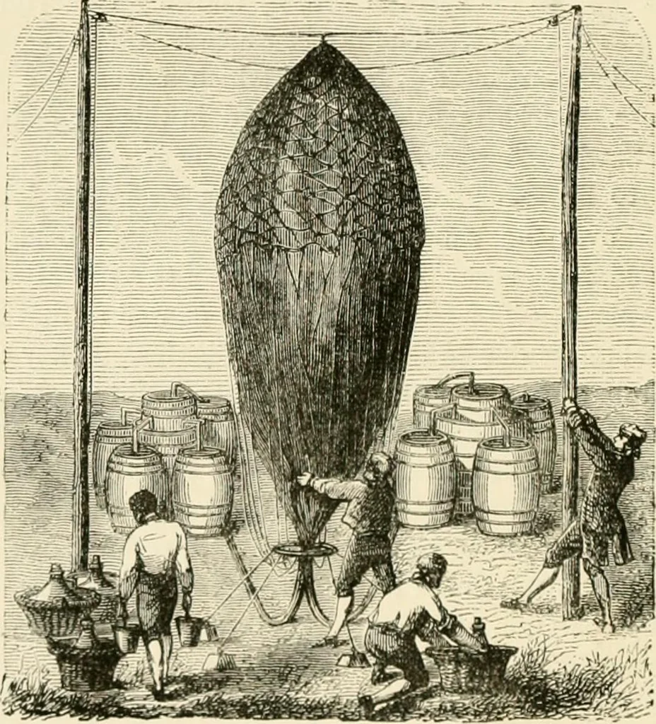 An illustration from Wonderful ballon ascents : or, The conquest of the skies. A history of balloons and balloon voyages, 1870, leaf 43