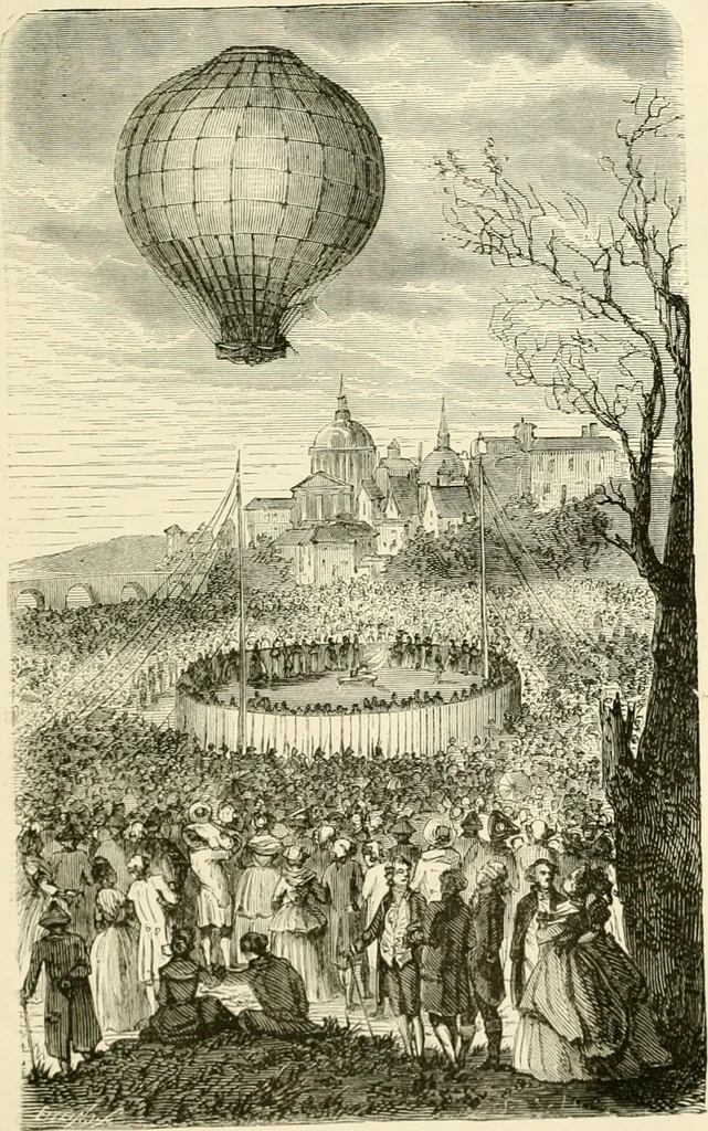 An illustration from Wonderful ballon ascents : or, The conquest of the skies. A history of balloons and balloon voyages, 1870, leaf 88