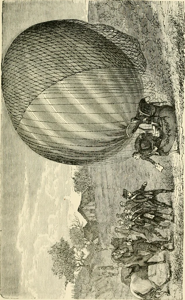 An illustration from Wonderful ballon ascents : or, The conquest of the skies. A history of balloons and balloon voyages, 1870, leaf 98