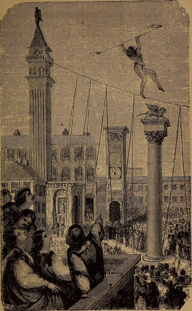 An illustration from Wonders of bodily strength and skill : in all ages and all countries, 1873, leaf 182