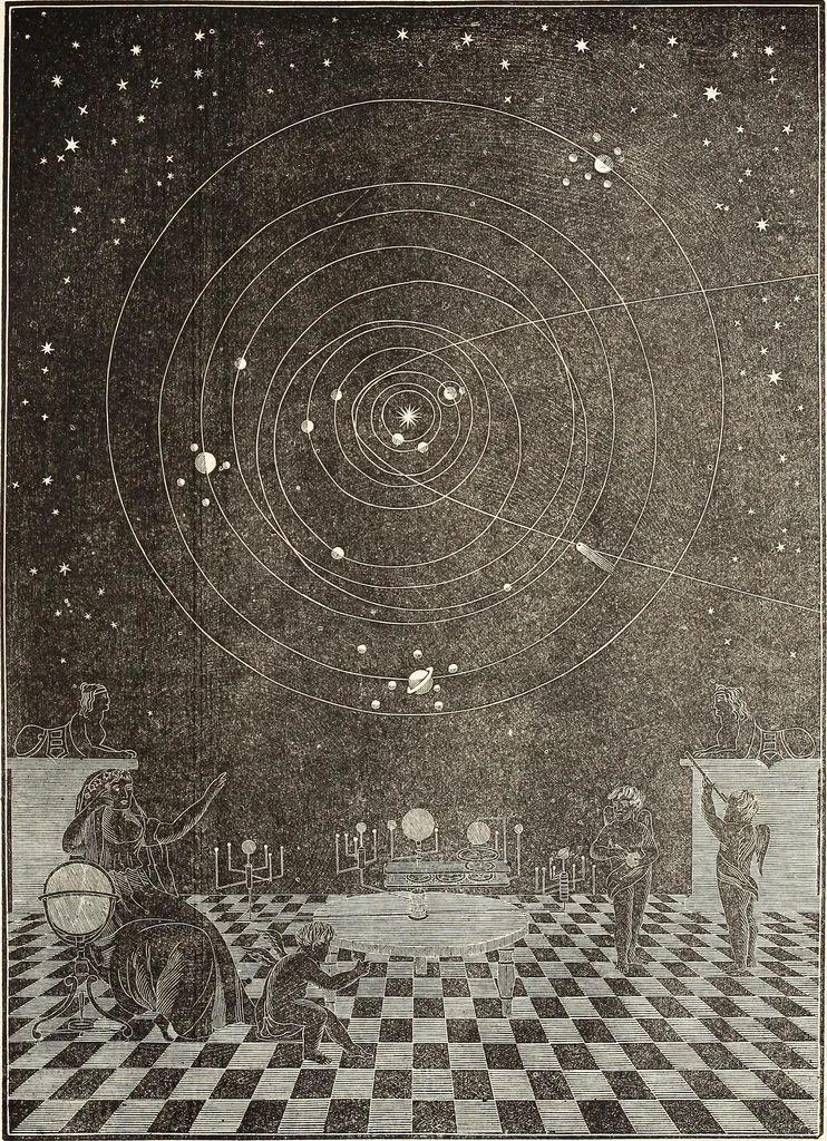 An illustration from The wonders of the heavens, being a popular view of astronomy, including a full illustration of the mechanism of the heavens; embracing the sun, moon, and stars, with descriptions of the planets, comets, fixed stars, double stars, the constellations, the galaxy, or milky-way, the zodiacal light, aurora borealis, or norhtern lights, meteors, clouds, falling stars, aërolites, &c, 1837, leaf 198