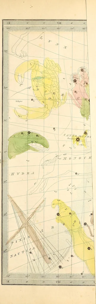 An illustration from The wonders of the heavens, being a popular view of astronomy, including a full illustration of the mechanism of the heavens; embracing the sun, moon, and stars, with descriptions of the planets, comets, fixed stars, double stars, the constellations, the galaxy, or milky-way, the zodiacal light, aurora borealis, or norhtern lights, meteors, clouds, falling stars, aërolites, &c, 1837, leaf 84