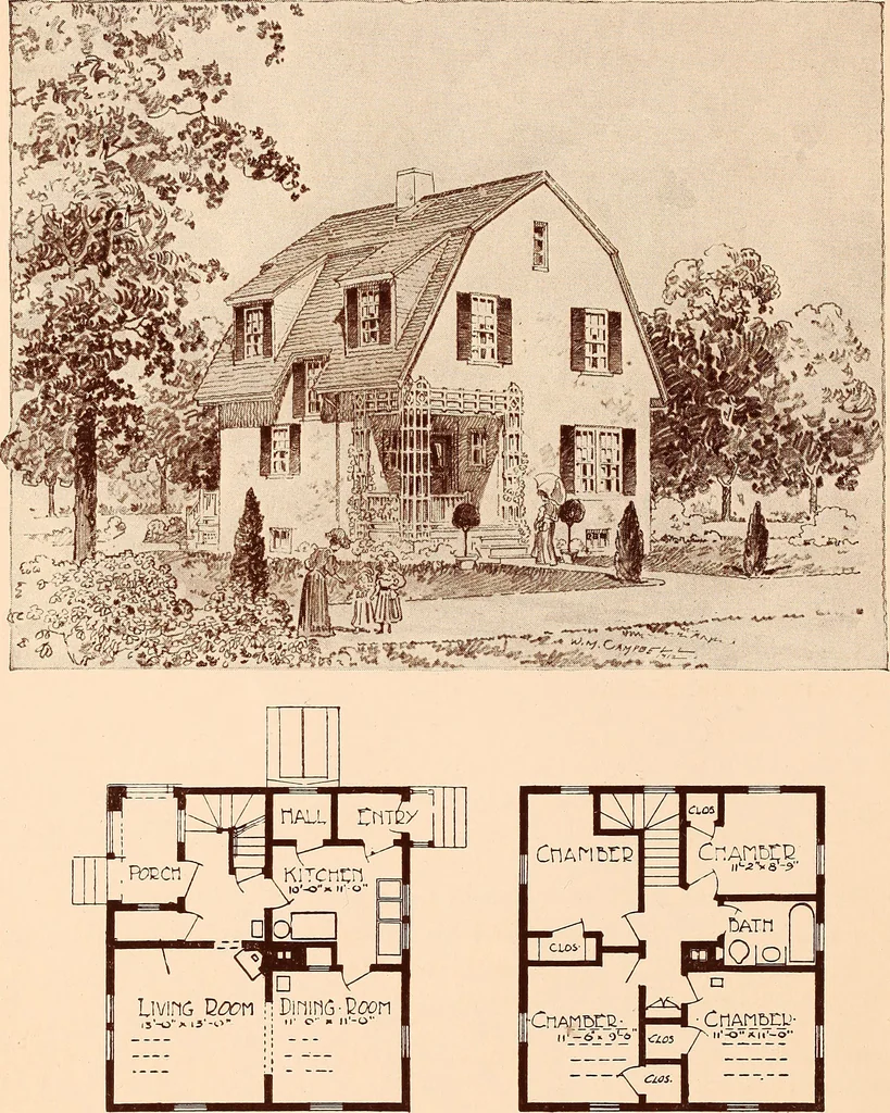 An illustration from Woodbourne : a description of single and semi-detached houses offered at this attractive site by the Boston Dwelling House Company, 1913, leaf 13