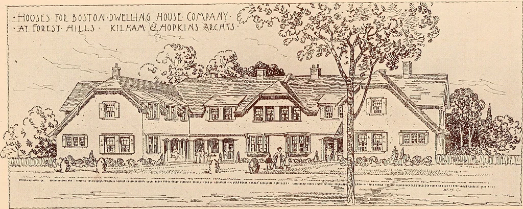 An illustration from Woodbourne : a description of single and semi-detached houses offered at this attractive site by the Boston Dwelling House Company, 1913, leaf 15