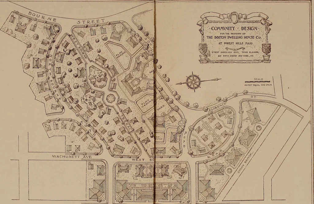 An illustration from Woodbourne : a description of single and semi-detached houses offered at this attractive site by the Boston Dwelling House Company, 1913, leaf 22