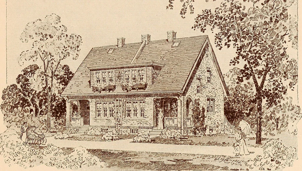 An illustration from Woodbourne : a description of single and semi-detached houses offered at this attractive site by the Boston Dwelling House Company, 1913, leaf 26