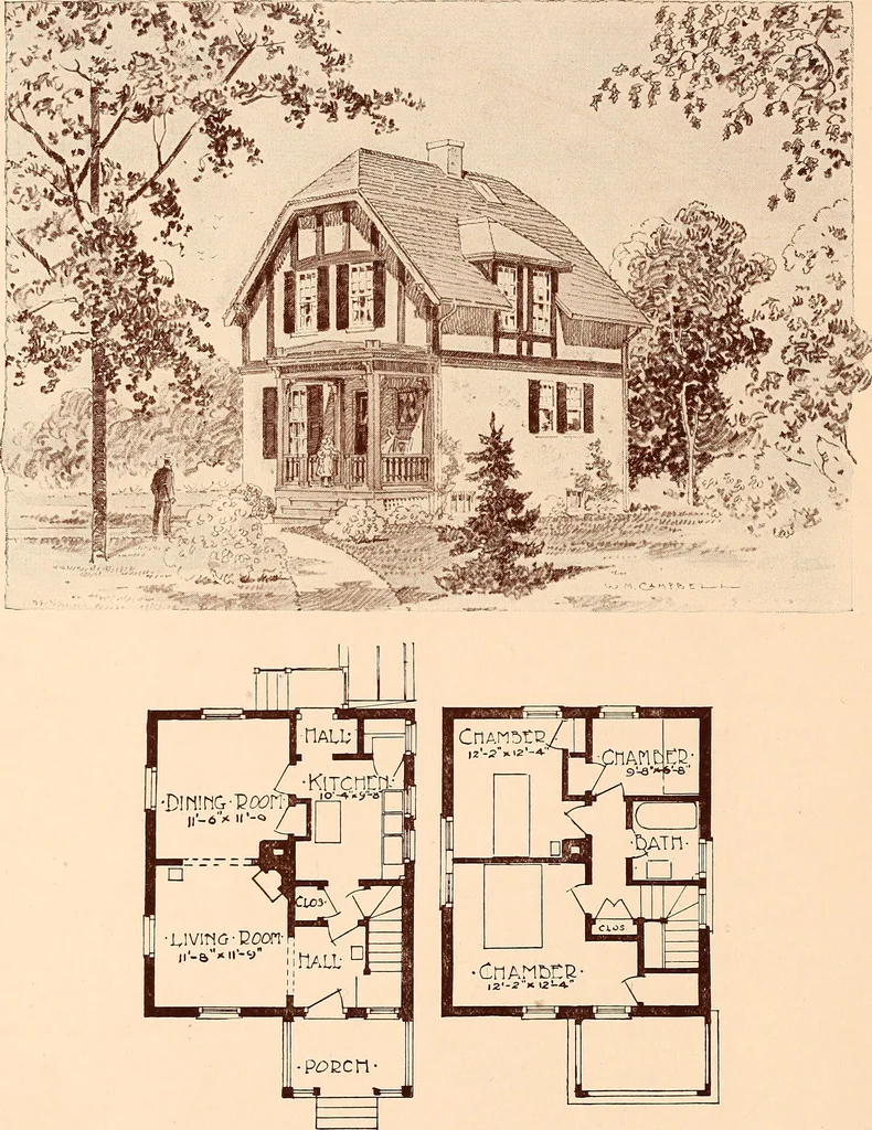 An illustration from Woodbourne : a description of single and semi-detached houses offered at this attractive site by the Boston Dwelling House Company, 1913, leaf 27