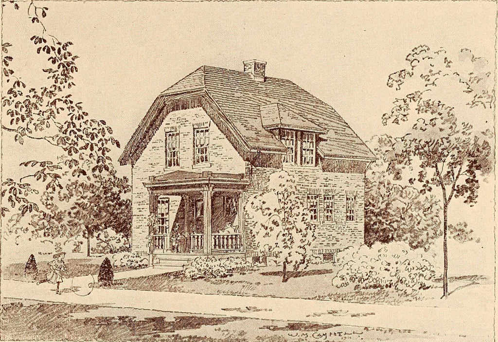 An illustration from Woodbourne : a description of single and semi-detached houses offered at this attractive site by the Boston Dwelling House Company, 1913, leaf 28