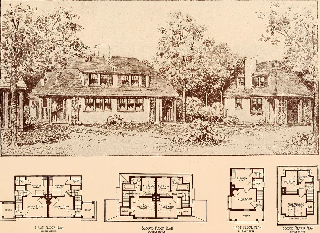 An illustration from Woodbourne : a description of single and semi-detached houses offered at this attractive site by the Boston Dwelling House Company, 1913, leaf 29