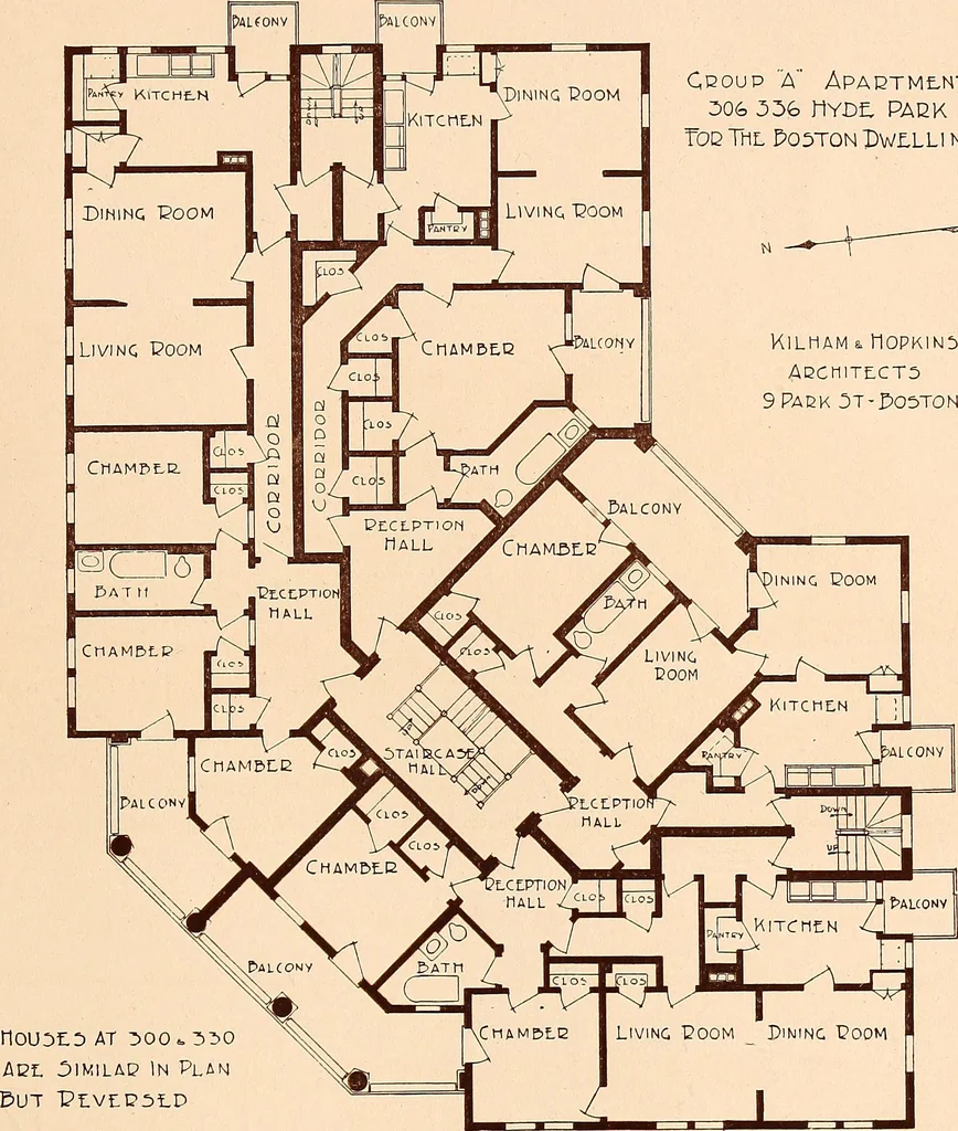 An illustration from Woodbourne : a description of single and semi-detached houses offered at this attractive site by the Boston Dwelling House Company, 1913, leaf 32
