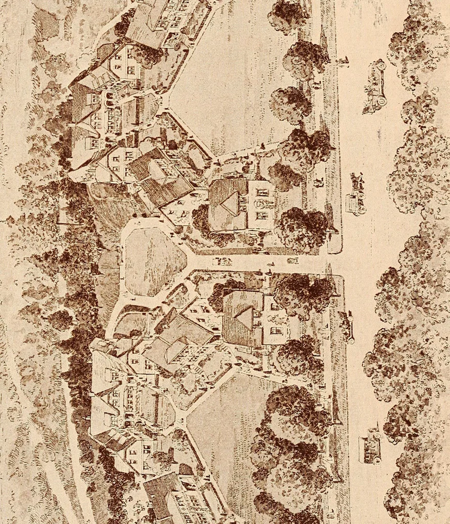 An illustration from Woodbourne : a description of single and semi-detached houses offered at this attractive site by the Boston Dwelling House Company, 1913, leaf 9