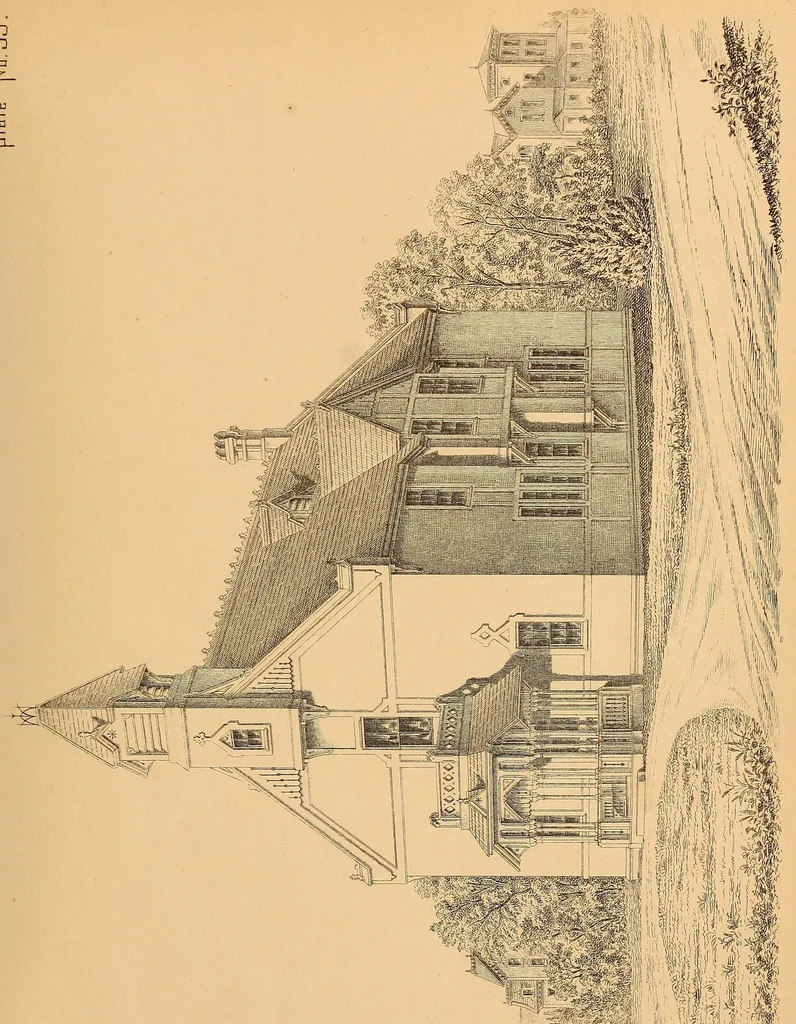 An illustration from Woodward's national architect; containing ... original designs, plans and details, to working scale, for the practical construction of dwelling houses for the country, suburb and village.With full and complete sets of specifications and an estimate of the cost of each design, 1869, leaf 105