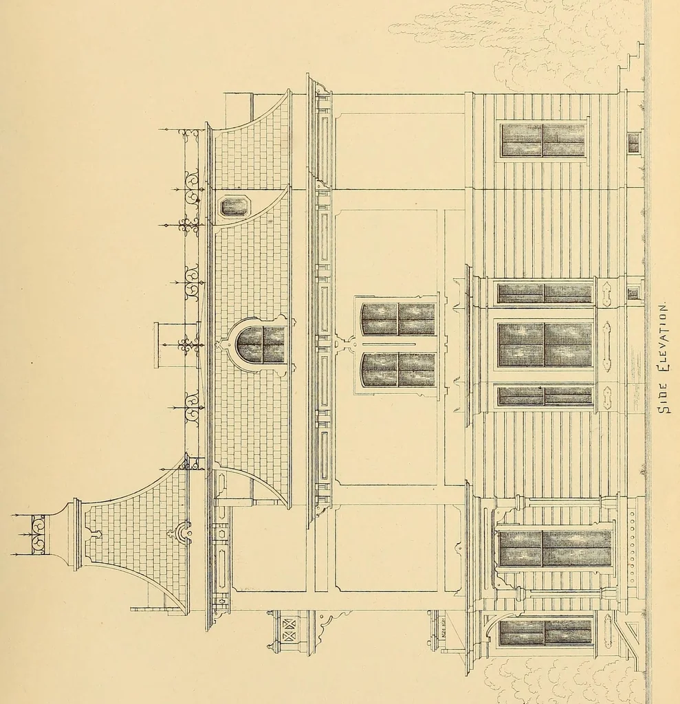An illustration from Woodward's national architect; containing ... original designs, plans and details, to working scale, for the practical construction of dwelling houses for the country, suburb and village.With full and complete sets of specifications and an estimate of the cost of each design, 1869, leaf 119