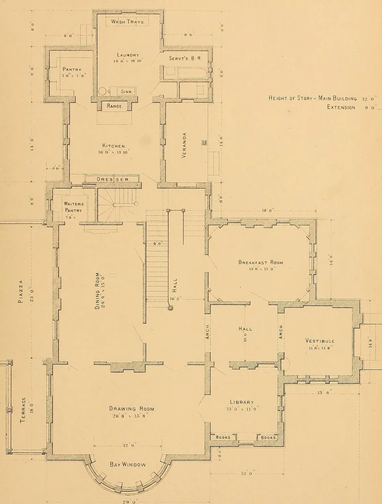 An illustration from Woodward's national architect; containing ... original designs, plans and details, to working scale, for the practical construction of dwelling houses for the country, suburb and village.With full and complete sets of specifications and an estimate of the cost of each design, 1869, leaf 213