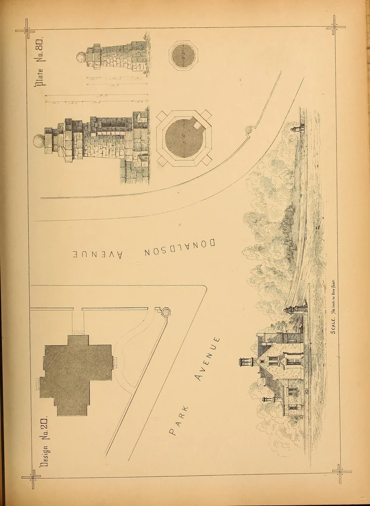 An illustration from Woodward's national architect; containing ... original designs, plans and details, to working scale, for the practical construction of dwelling houses for the country, suburb and village.With full and complete sets of specifications and an estimate of the cost of each design, 1869, leaf 225