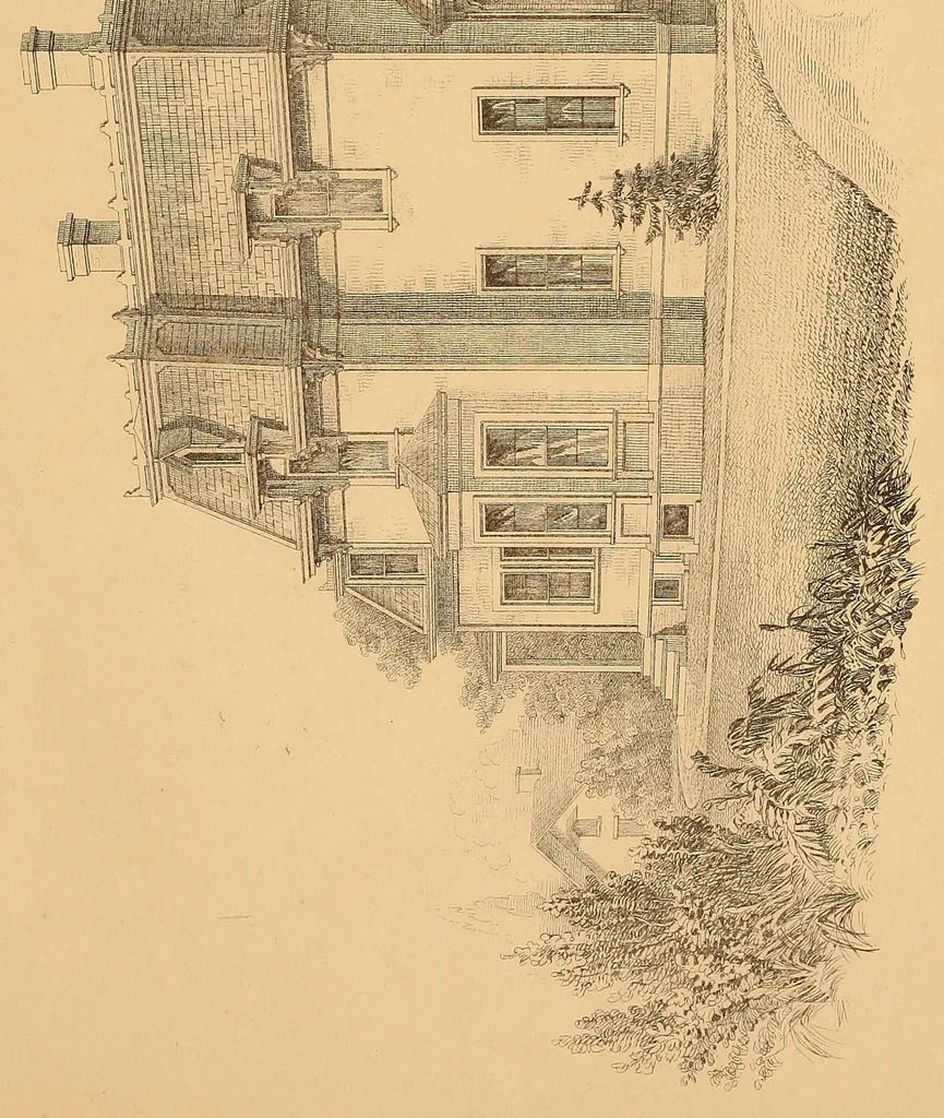 An illustration from Woodward's national architect; containing ... original designs, plans and details, to working scale, for the practical construction of dwelling houses for the country, suburb and village.With full and complete sets of specifications and an estimate of the cost of each design, 1869, leaf 45