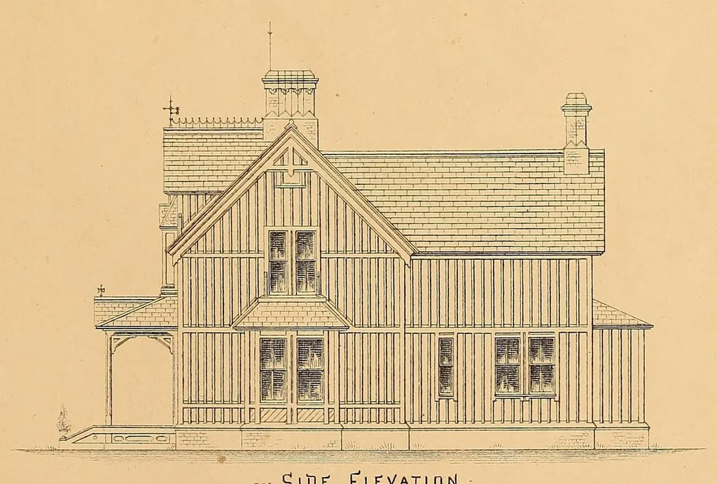 An illustration from Woodward's national architect; containing ... original designs, plans and details, to working scale, for the practical construction of dwelling houses for the country, suburb and village.With full and complete sets of specifications and an estimate of the cost of each design, 1869, leaf 73