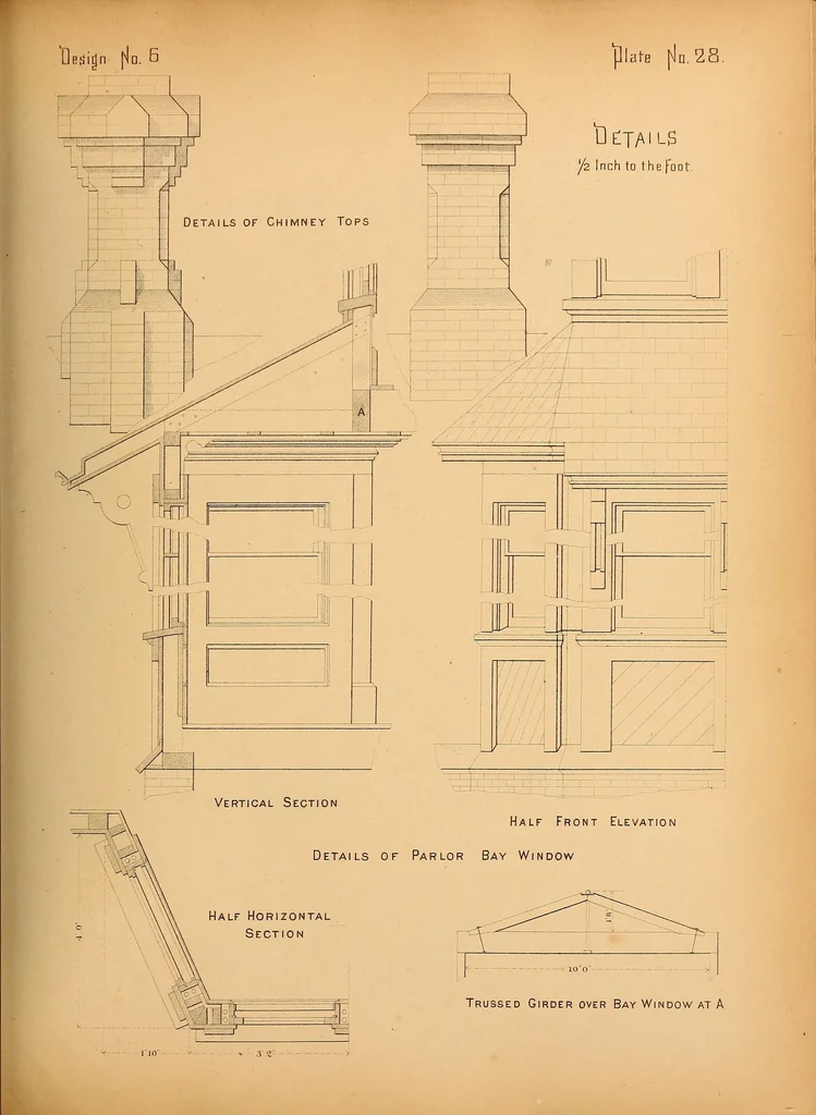 An illustration from Woodward's national architect; containing ... original designs, plans and details, to working scale, for the practical construction of dwelling houses for the country, suburb and village.With full and complete sets of specifications and an estimate of the cost of each design, 1869, leaf 91