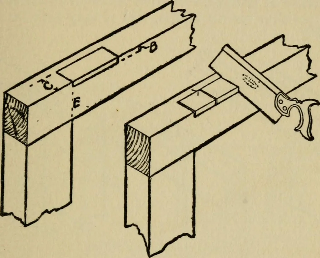 An illustration from Woodwork joints; how they are set out, how made and where used; with four hundred and thirty illustrations and a complete index of eleven hundred references, 1921, leaf 106