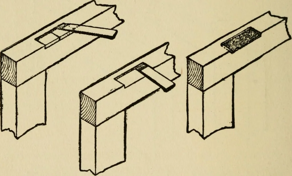 An illustration from Woodwork joints; how they are set out, how made and where used; with four hundred and thirty illustrations and a complete index of eleven hundred references, 1921, leaf 107