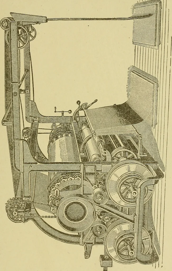 An illustration from Woolen and worsted finishing; a practical manual of instruction in the methods and machinery used in finishing woolen and worsted goods in general, and the processes involved in the special treatment of all types of standard fabrics, 1909, leaf 100