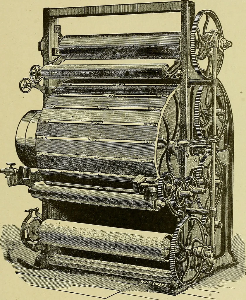 An illustration from Woolen and worsted finishing; a practical manual of instruction in the methods and machinery used in finishing woolen and worsted goods in general, and the processes involved in the special treatment of all types of standard fabrics, 1909, leaf 108