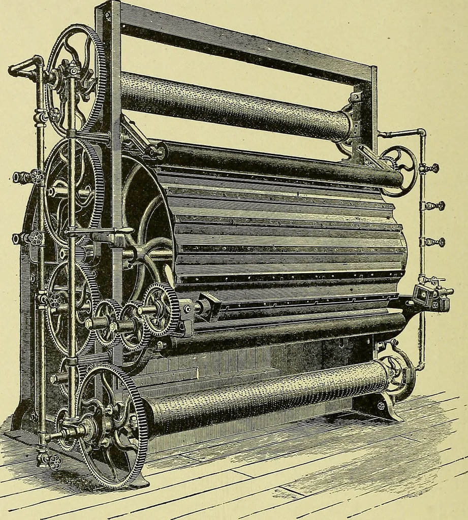 An illustration from Woolen and worsted finishing; a practical manual of instruction in the methods and machinery used in finishing woolen and worsted goods in general, and the processes involved in the special treatment of all types of standard fabrics, 1909, leaf 115