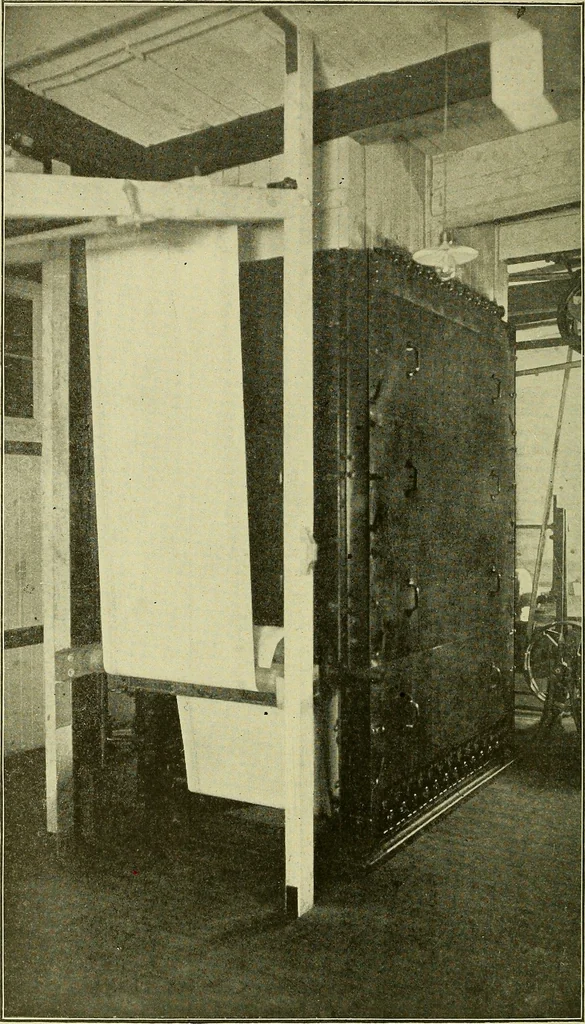 An illustration from Woolen and worsted finishing; a practical manual of instruction in the methods and machinery used in finishing woolen and worsted goods in general, and the processes involved in the special treatment of all types of standard fabrics, 1909, leaf 125