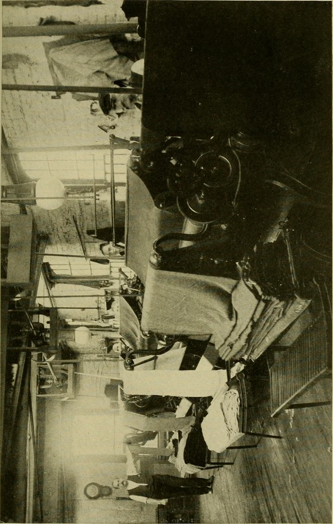 An illustration from Woolen and worsted finishing; a practical manual of instruction in the methods and machinery used in finishing woolen and worsted goods in general, and the processes involved in the special treatment of all types of standard fabrics, 1909, leaf 138