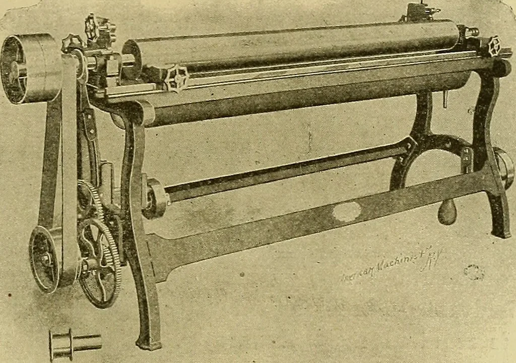 An illustration from Woolen and worsted finishing; a practical manual of instruction in the methods and machinery used in finishing woolen and worsted goods in general, and the processes involved in the special treatment of all types of standard fabrics, 1909, leaf 158