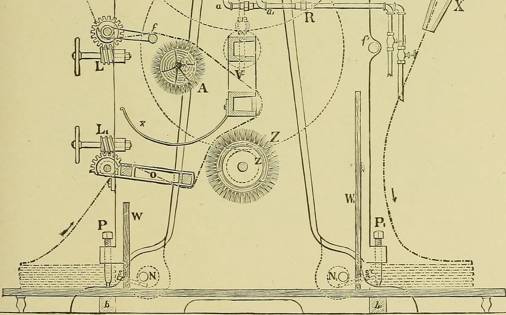 An illustration from Woolen and worsted finishing; a practical manual of instruction in the methods and machinery used in finishing woolen and worsted goods in general, and the processes involved in the special treatment of all types of standard fabrics, 1909, leaf 180