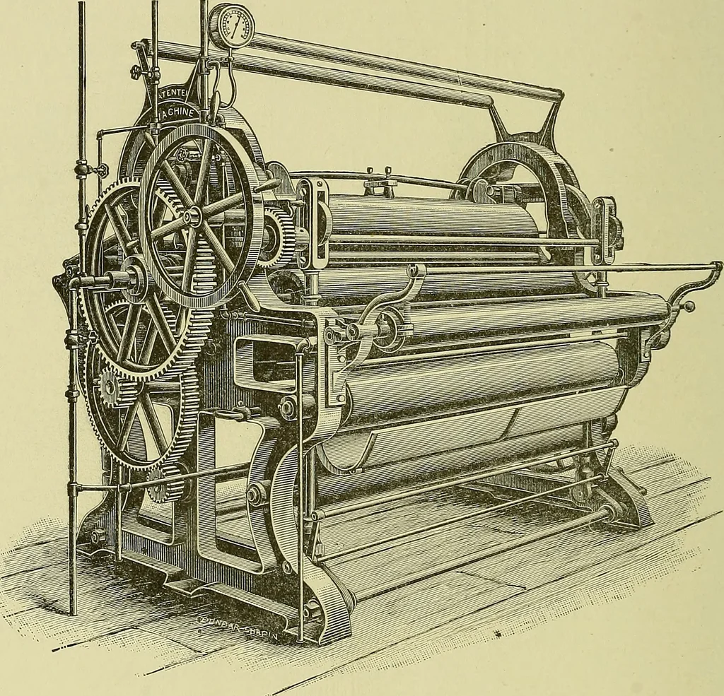 An illustration from Woolen and worsted finishing; a practical manual of instruction in the methods and machinery used in finishing woolen and worsted goods in general, and the processes involved in the special treatment of all types of standard fabrics, 1909, leaf 181