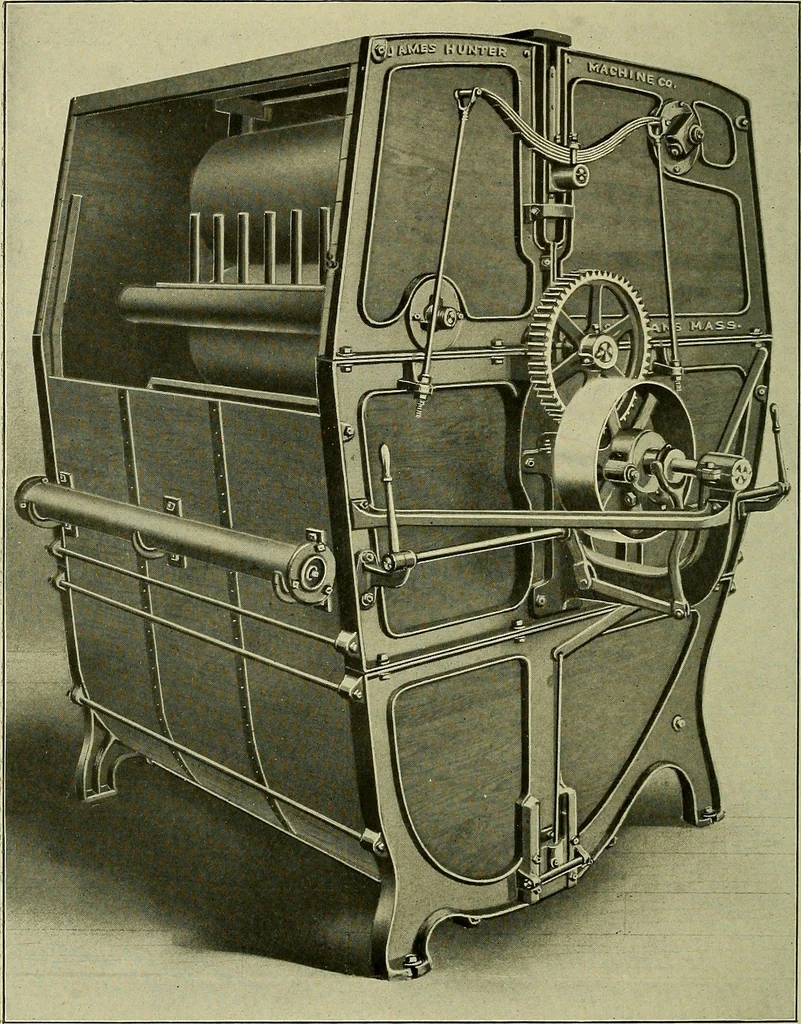 An illustration from Woolen and worsted finishing; a practical manual of instruction in the methods and machinery used in finishing woolen and worsted goods in general, and the processes involved in the special treatment of all types of standard fabrics, 1909, leaf 49