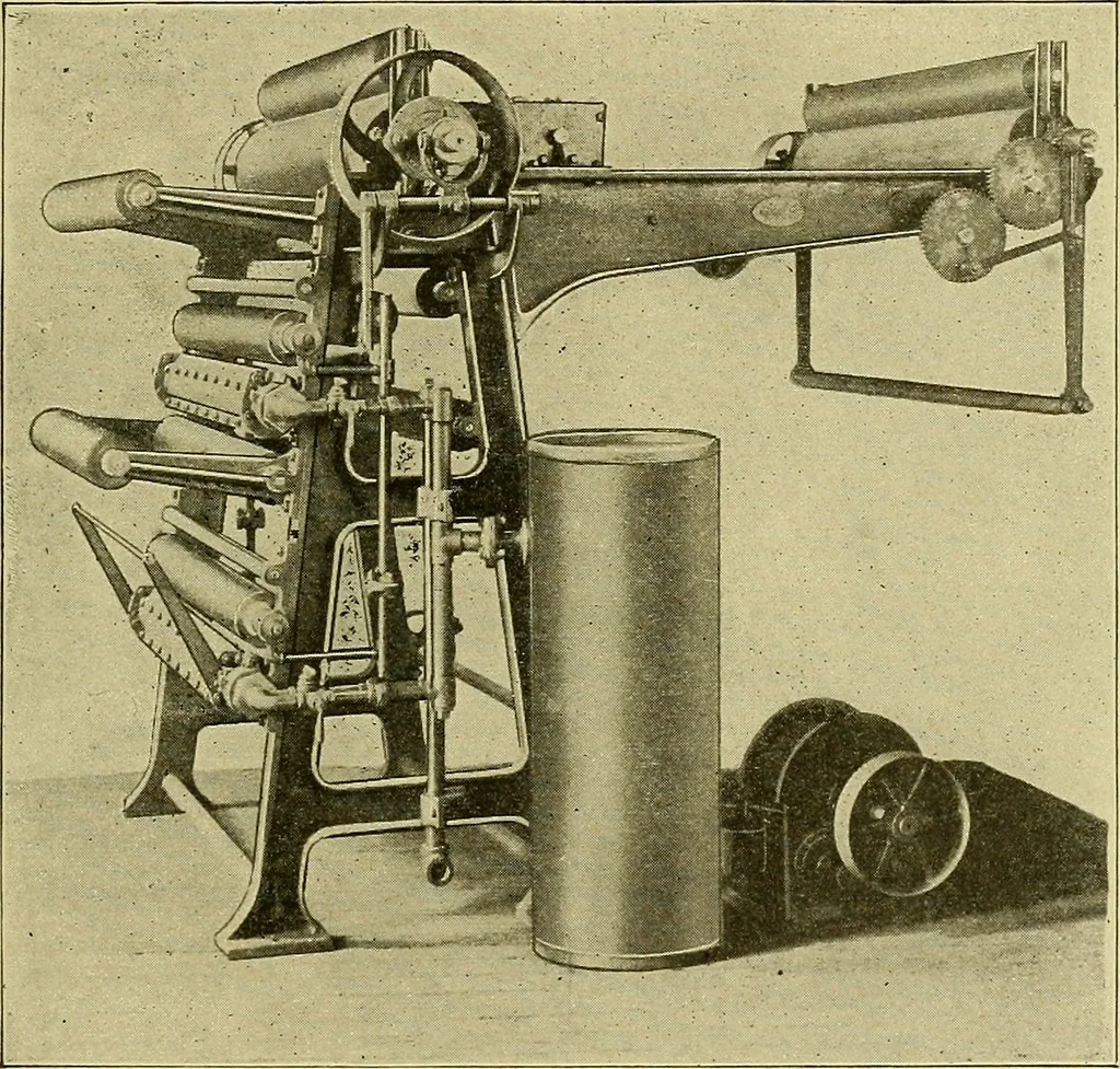 An illustration from Woolen and worsted finishing; a practical manual of instruction in the methods and machinery used in finishing woolen and worsted goods in general, and the processes involved in the special treatment of all types of standard fabrics, 1909, leaf 70