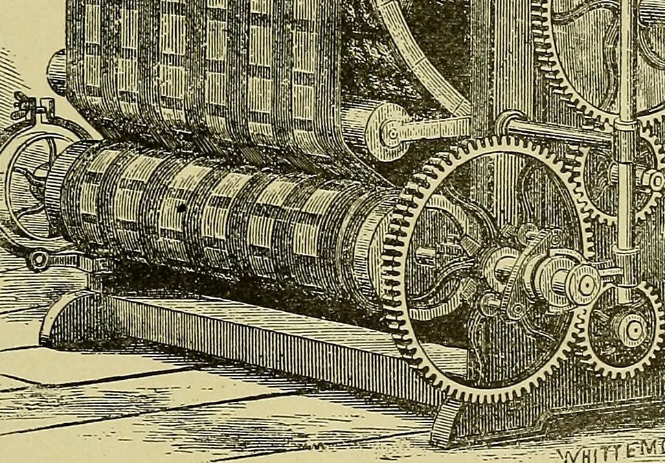 An illustration from Woolen and worsted finishing; a practical manual of instruction in the methods and machinery used in finishing woolen and worsted goods in general, and the processes involved in the special treatment of all types of standard fabrics, 1909, leaf 82