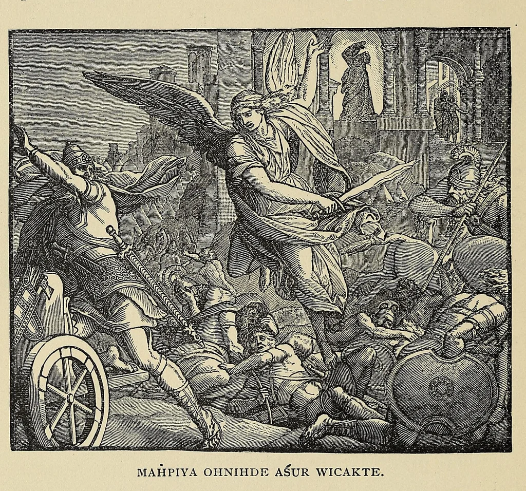 An illustration from Woonspe itakihna. Precept upon precept: tr. into the Dakota language, 1889, leaf 158