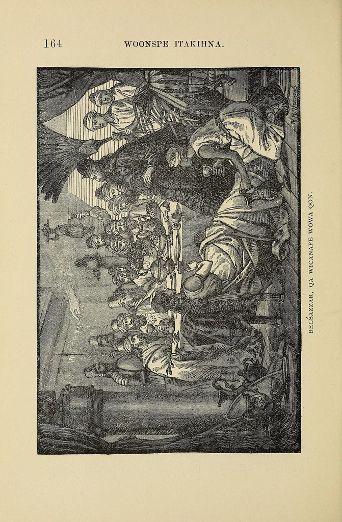 An illustration from Woonspe itakihna. Precept upon precept: tr. into the Dakota language, 1889, leaf 170