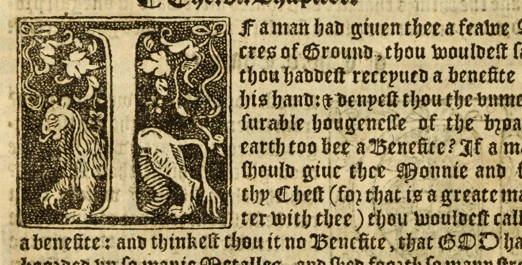 An illustration from The woorke of the excellent philosopher Lucius Annaeus Seneca concerning benefyting : that is too say the dooing, receyuing, and requyting of good turnes, 1578, leaf 110